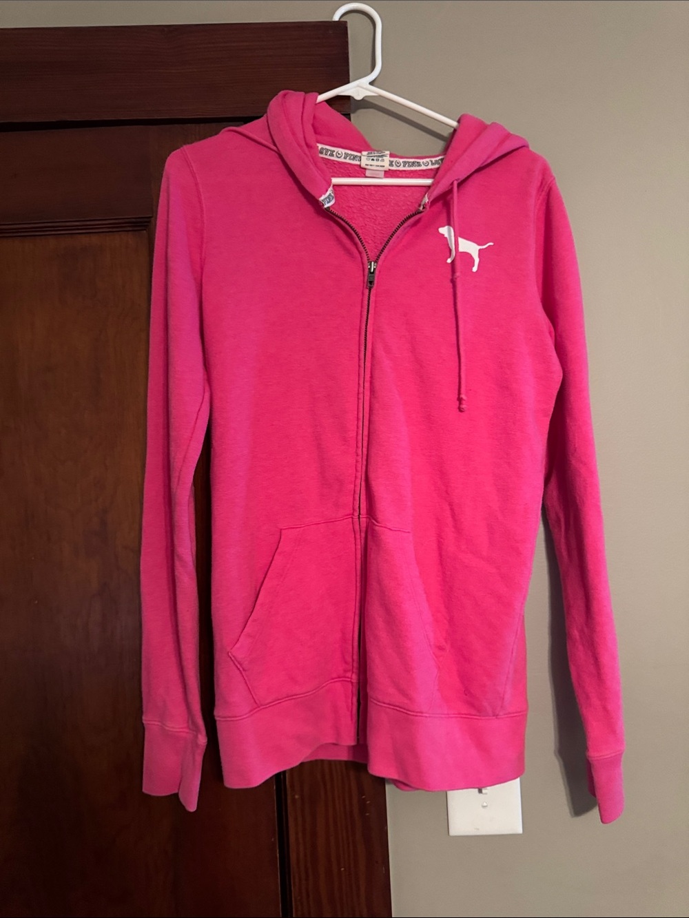 PINK Victoria's Secret Hot Pink Full-Zip Hoodie with Logo